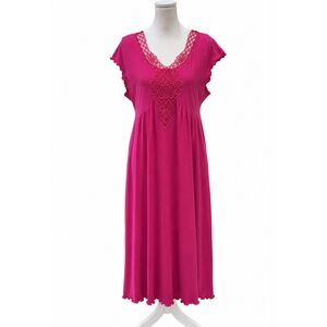 Ascafa Magenta Lace Midi Dress XL Soft Stretch Casual Lounge Comfy Plus Size